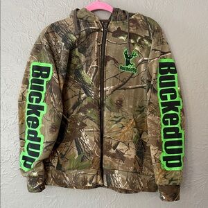 Bucked Up Women's Camo Puffer Jacket with Green Accents